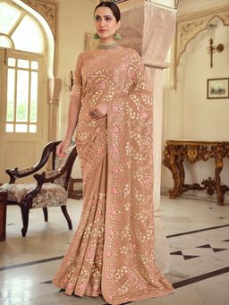 Odette - Brown Satin Georgette Saree with Unstitched Blouse