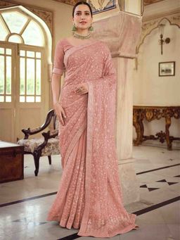 Odette - Peach Chiffon Saree with Unstitched Blouse
