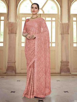 Odette - Pink Chiffon Saree with Unstitched Blouse