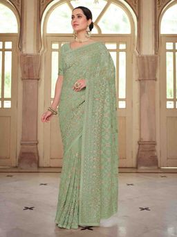 Odette - Green Georgette Saree with Unstitched Blouse