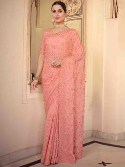 Odette - Peach Chiffon Saree with Unstitched Blouse