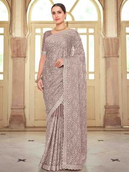 Odette - Purple Chiffon Saree with Unstitched Blouse