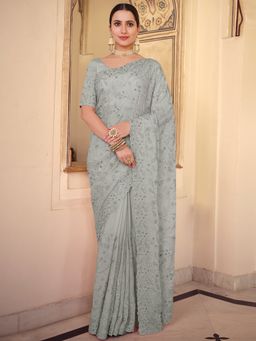 Odette - Grey Chiffon Saree with Unstitched Blouse