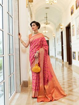 Odette - Hot Pink Banarasi Saree with Unstitched Blouse