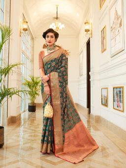 Odette - Viridian Green Banarasi Saree with Unstitched Blouse