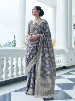 Odette - Purple Blended Chanderi Silk Saree with Unstitched Blouse