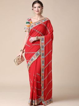 Odette - Sassy Red Georgette Designer Saree with Unstitched Blouse