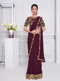 Odette - Wine and Gold Designer Saree with Unstitched Blouse