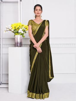Odette - Earthy Shade Of Olive Green Saree with Unstitched Blouse