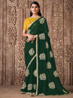 Odette - Green Georgette Designer Saree with Unstitched Blouse
