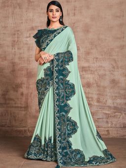 Odette - Sea Green Silk Georgette Saree with Unstitched Blouse