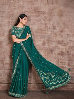 Odette - Teal Classic Satin Silk Saree with Unstitched Blouse