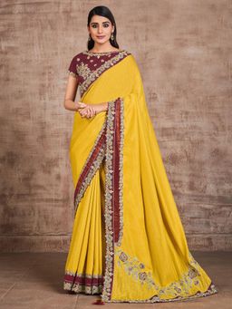 Odette - Yellow Tusser Silk Stylish Saree with Unstitched Blouse