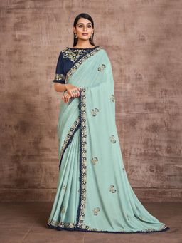 Odette - Sky Blue Silk Georgette Saree with Unstitched Blouse