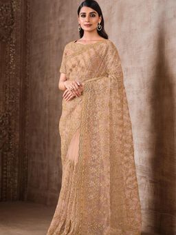 Odette - Peach Net Designer Saree with Unstitched Blouse