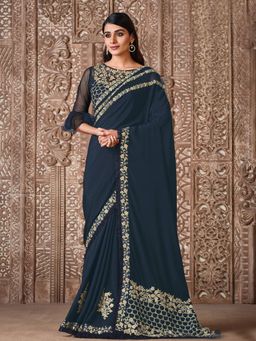 Odette - Blue Silk Georgette Saree with Unstitched Blouse