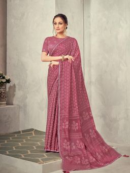 Odette - Pink Colored Brasso Silk Saree with Unstitched Blouse