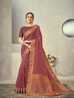 Odette - Pink Colored Weaved Tissue Saree with Unstitched Blouse