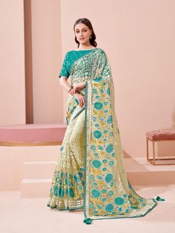 Odette - Floral Motifs Brasso Saree with Unstitched Blouse