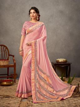 Odette - Peach Satin Silk Saree with Unstitched Blouse