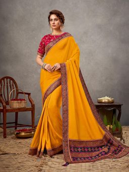 Odette - Yellow Satin Silk Saree with Unstitched Blouse
