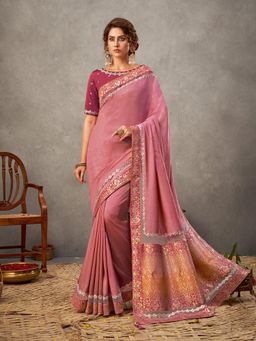 Odette - Pink Tussar Silk Saree with Unstitched Blouse