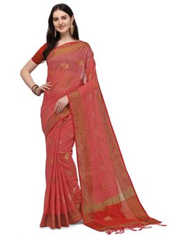 Odette - Pink Colour Banarasi Silk Mirror Work Saree with Unstitched Blouse