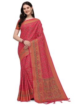 Odette - Pink Colour Banarasi Silk Woven Work Saree with Unstitched Blouse