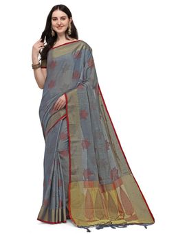 Odette - Grey Colour Banarasi Silk Woven Work Saree with Unstitched Blouse