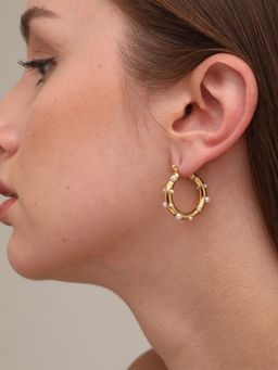Palmonas - Pearl Studded Hoop Earrings for Womens Waterproof & Anti-Tarnish