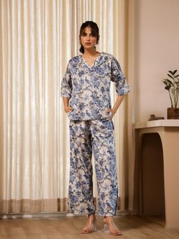 SAY - Women Floral Multi V-Neck Winter Wear Night Suit (Set of 2)