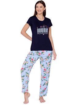 Bodycare - Womens Modal Spandex Printed T-Shirt & Pyjama BSLS14011 Blue (Set of 2)