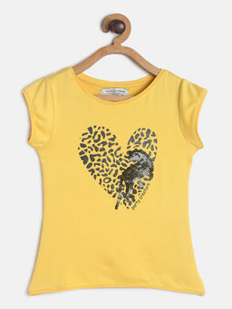 Tales & Stories - Girls Lycra Yellow Embellished T-shirt