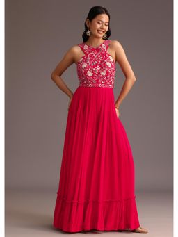 KALKI FASHION - Pink Georgette Embroidered Jumpsuit with Belt