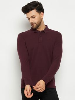 98 Degree North - Men Polo Neck Full Sleeve T-Shirt - Wine