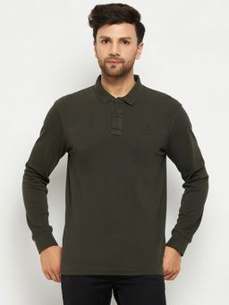 98 Degree North - Men Polo Neck Full Sleeve T-Shirt - Olive