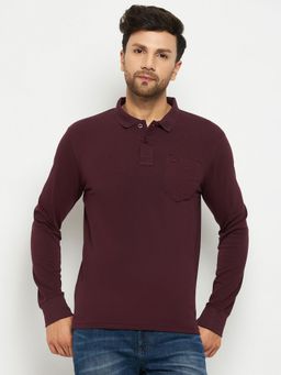 98 Degree North - Men Polo Neck Full Sleeve T-Shirt - Wine