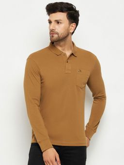 98 Degree North - Men Polo Neck Full Sleeve T-Shirt - Khaki