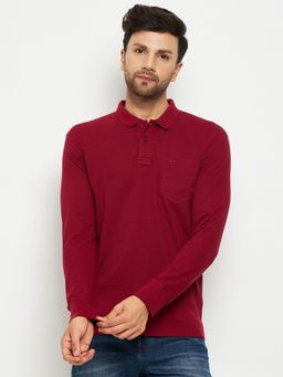 98 Degree North - Men Polo Neck Full Sleeve T-Shirt - Maroon