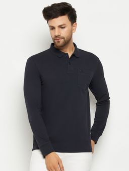 98 Degree North - Men Polo Neck Full Sleeve T-Shirt - Navy Blue