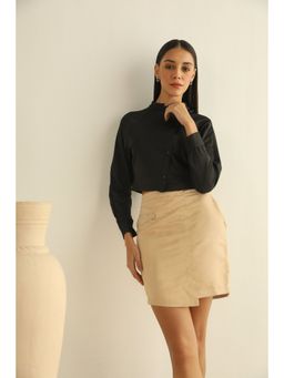 PRIMAL GRAY - Beige Recycled Polyester Suede Asymmetrical Short Skirt