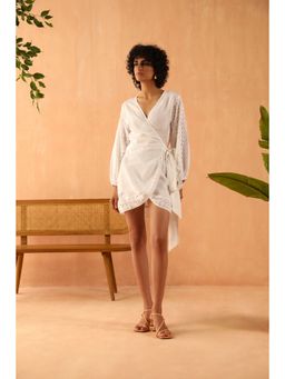 PRIMAL GRAY - White Organic Linen Wrap Dress
