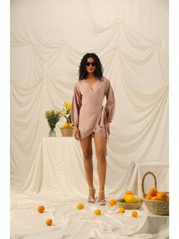 PRIMAL GRAY - Dusky Pink Organic Linen Wrap Dress