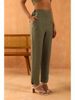 PRIMAL GRAY - Green Organic Linen Button Up Pants