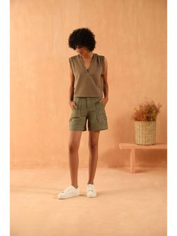 PRIMAL GRAY - Green Organic Linen Drop Pocket Shorts