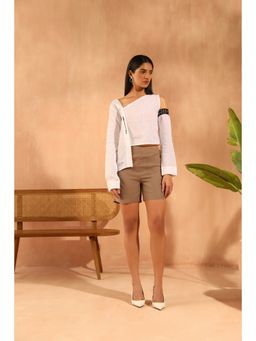 PRIMAL GRAY - Brown Organic Linen High Waist Shorts