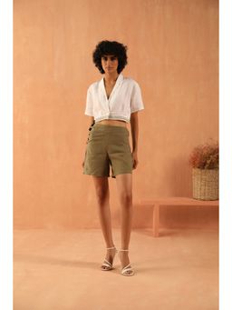PRIMAL GRAY - Green Organic Linen High Waist Shorts