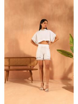 PRIMAL GRAY - White Organic Linen Double Layered Shorts