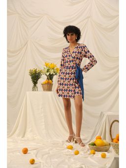 PRIMAL GRAY - Multi-Color Mosaic Crepe Winter Wrap Dress