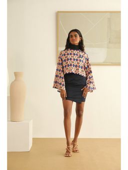 PRIMAL GRAY - Multi Mosaic Crepe Sporty Silk Crop Top